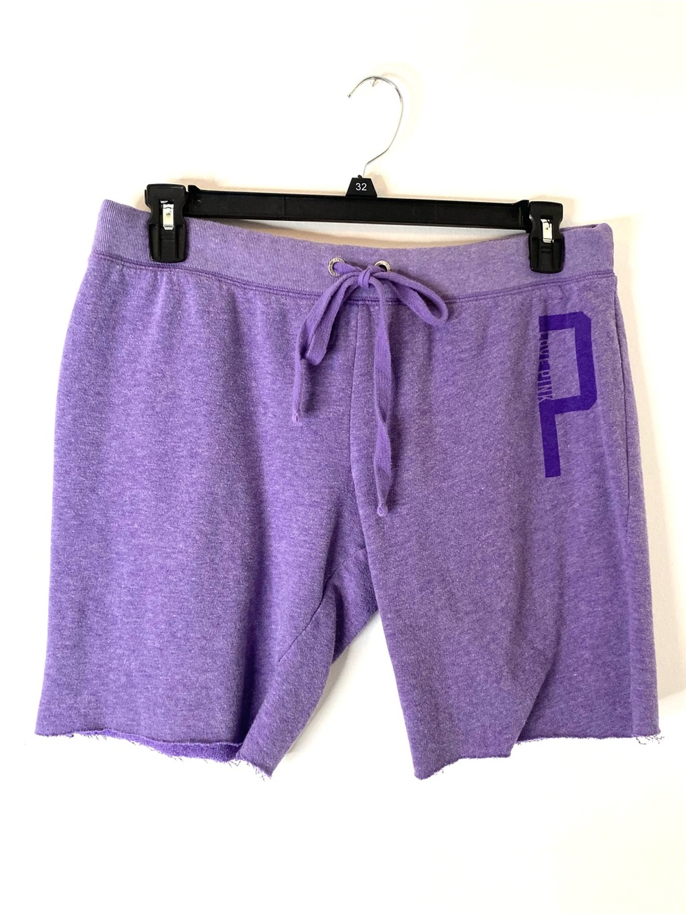 PINK Victoria’s Secret Purple Logo Raw Hem Bermuda Sweat Shorts